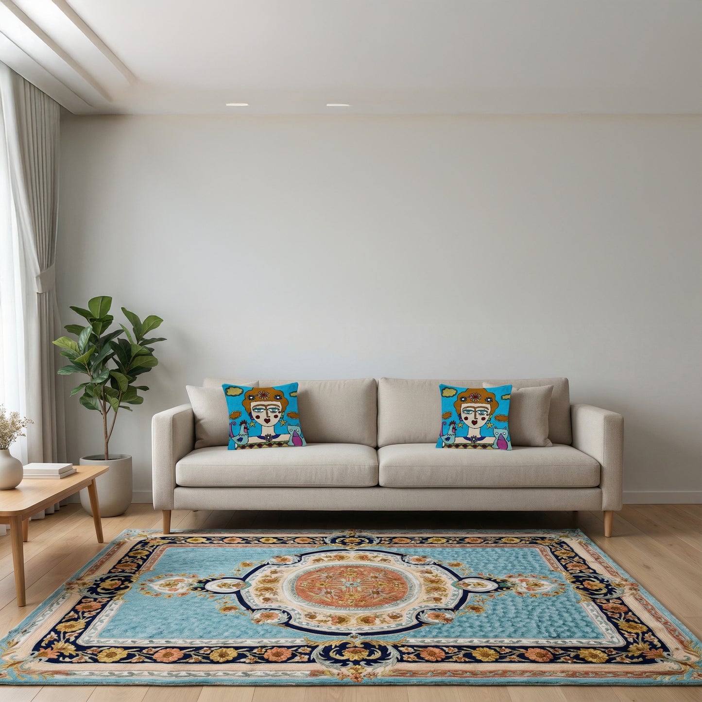 Kashmiri Chain Stitch Rug Sky