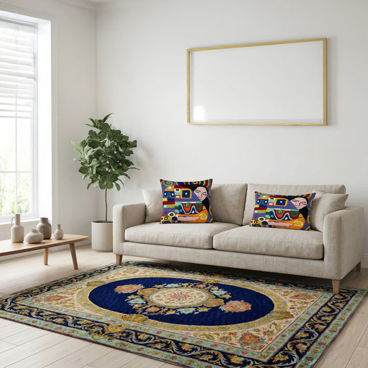 Kashmiri Chain Stitch Rug Blue