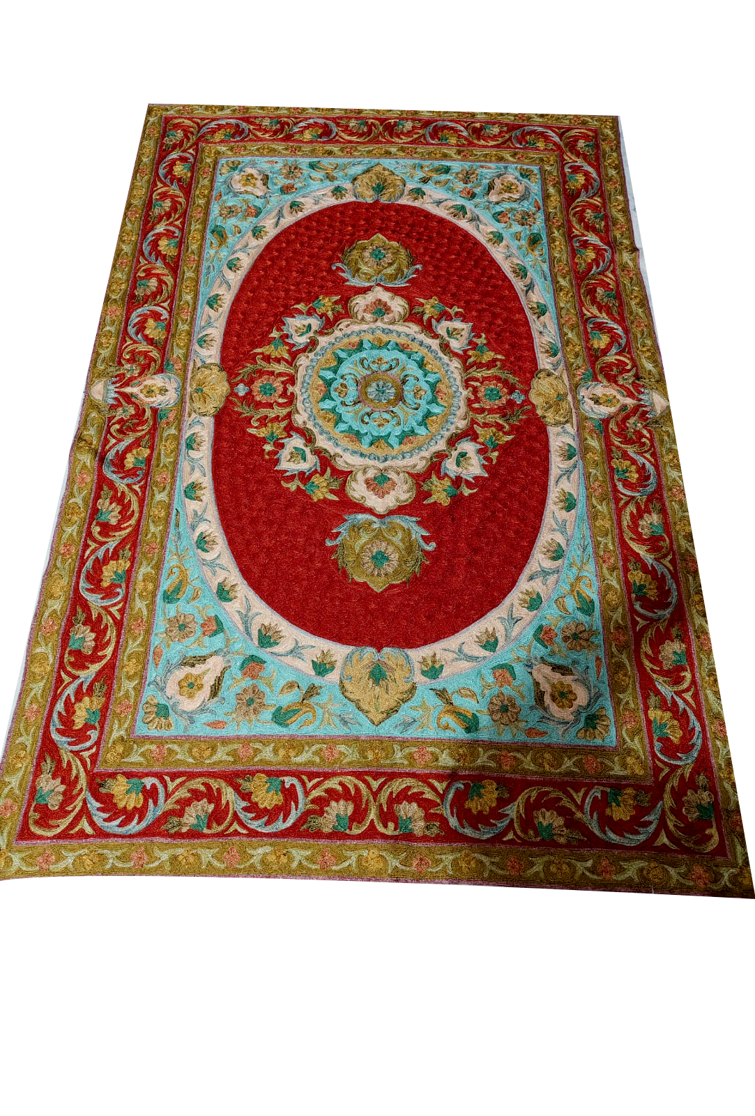 Kashmiri Chain Stitch Rug Red