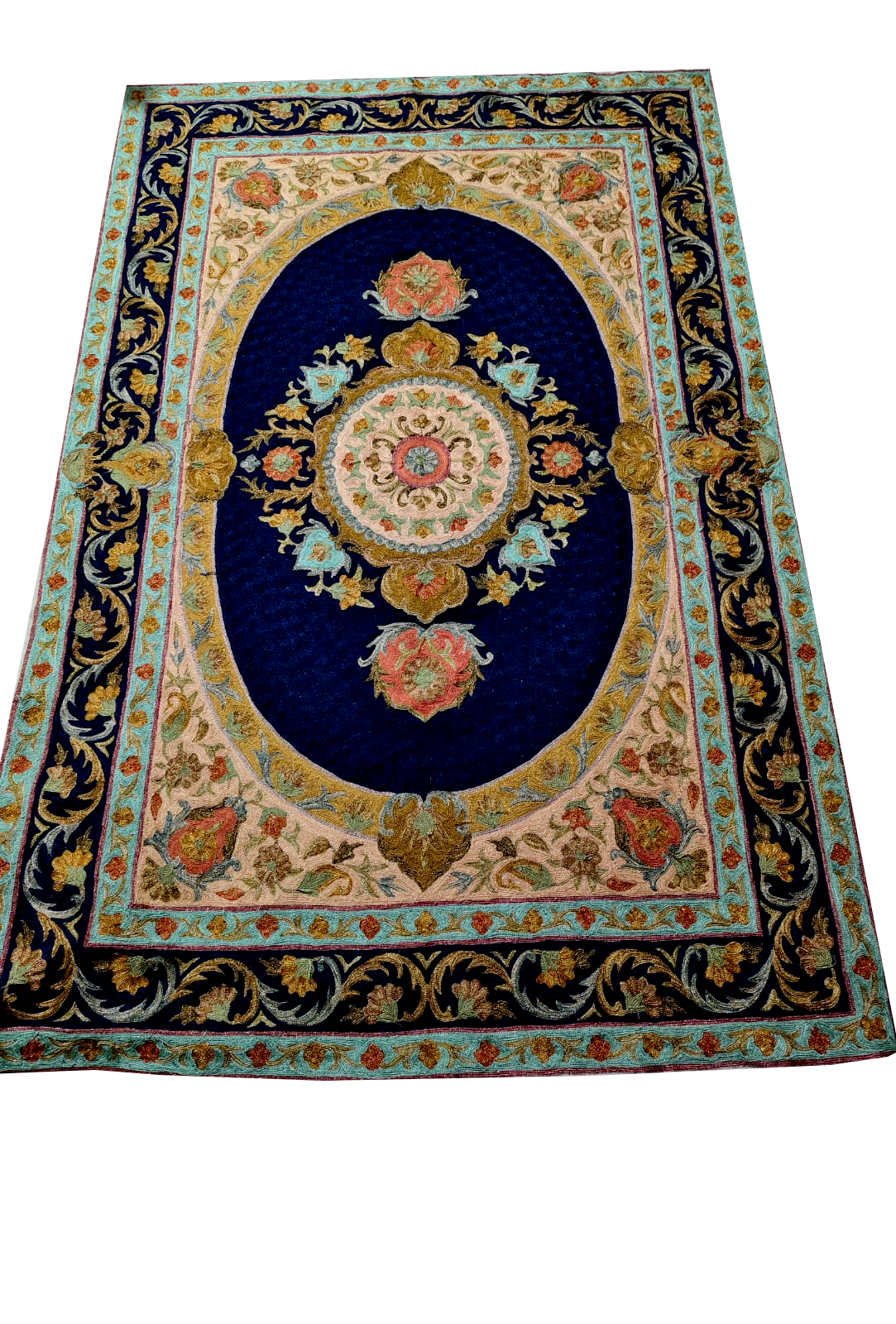 Kashmiri Chain Stitch Rug Blue