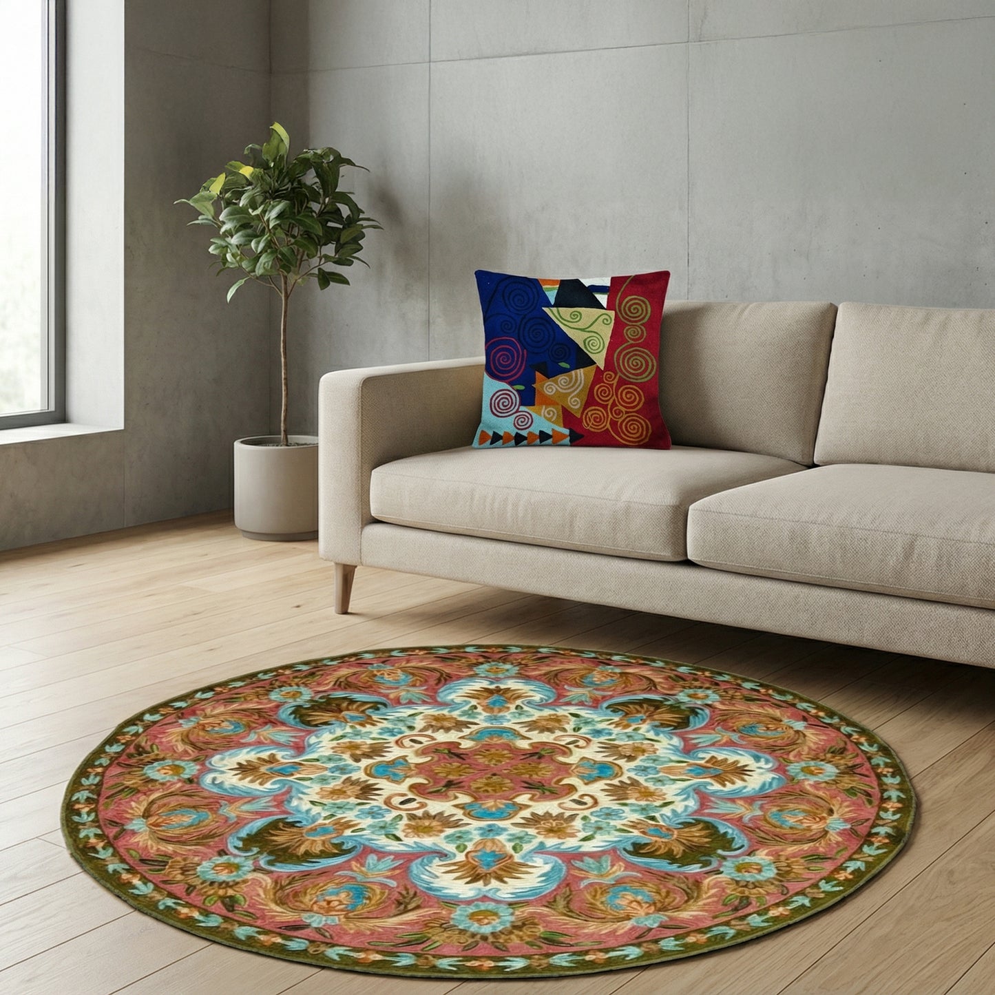 Round Rug Maroon
