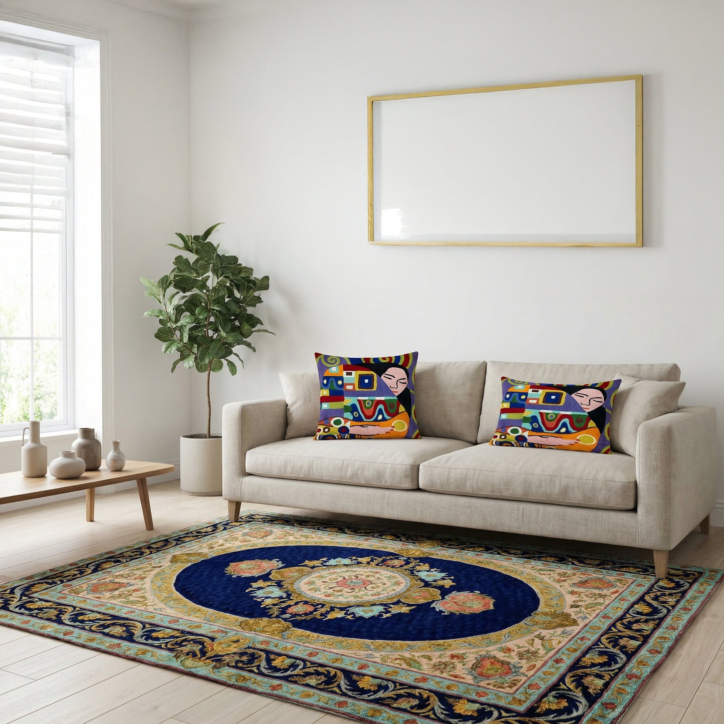 Kashmiri Chain Stitch Rug Blue