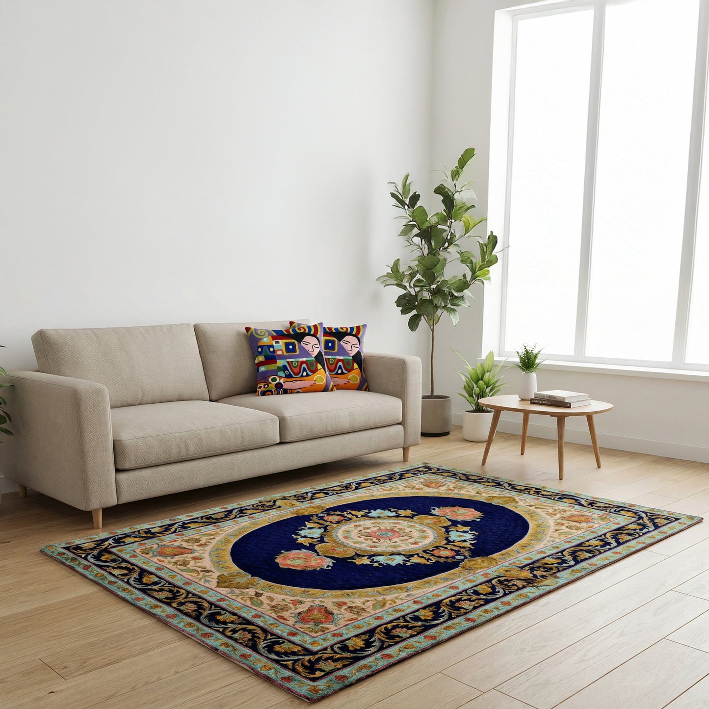 Kashmiri Chain Stitch Rug Blue