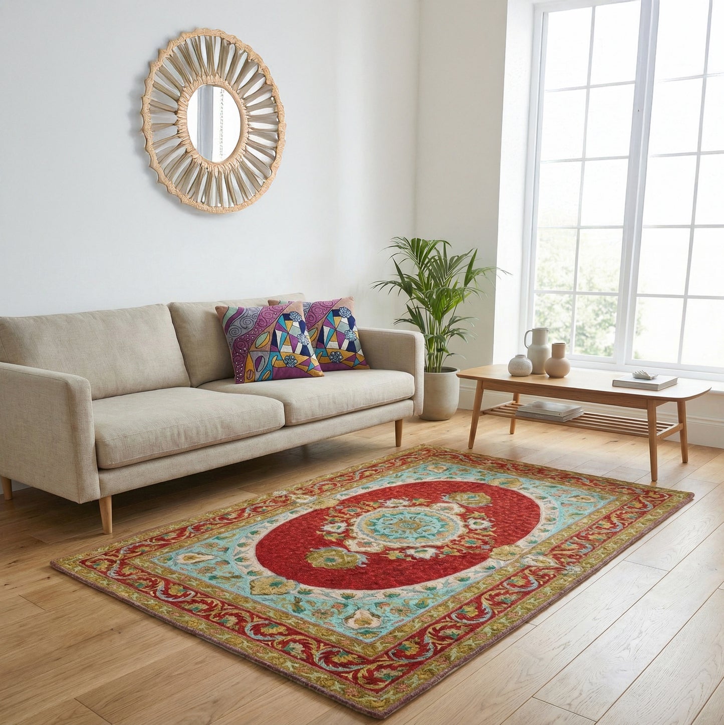 Kashmiri Chain Stitch Rug Red