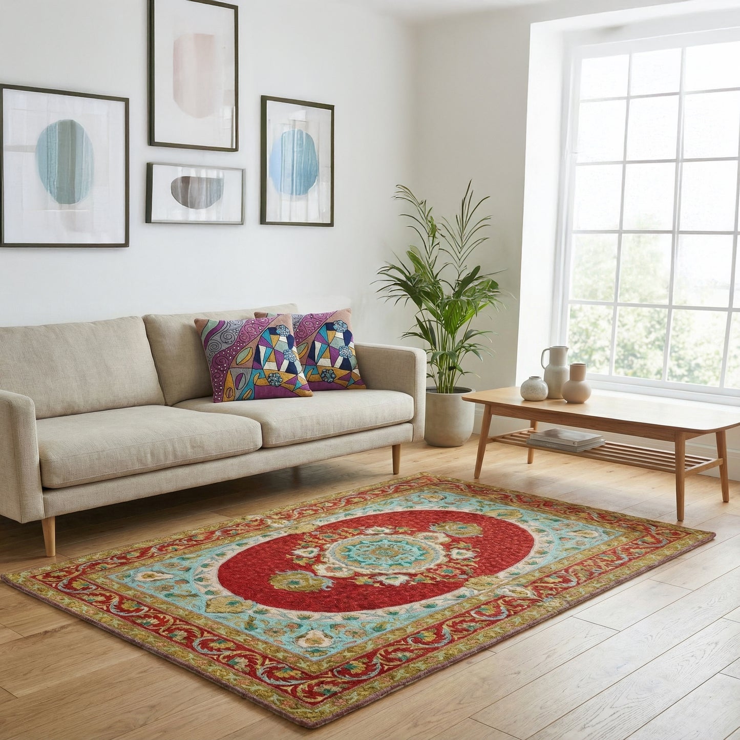 Kashmiri Chain Stitch Rug Red